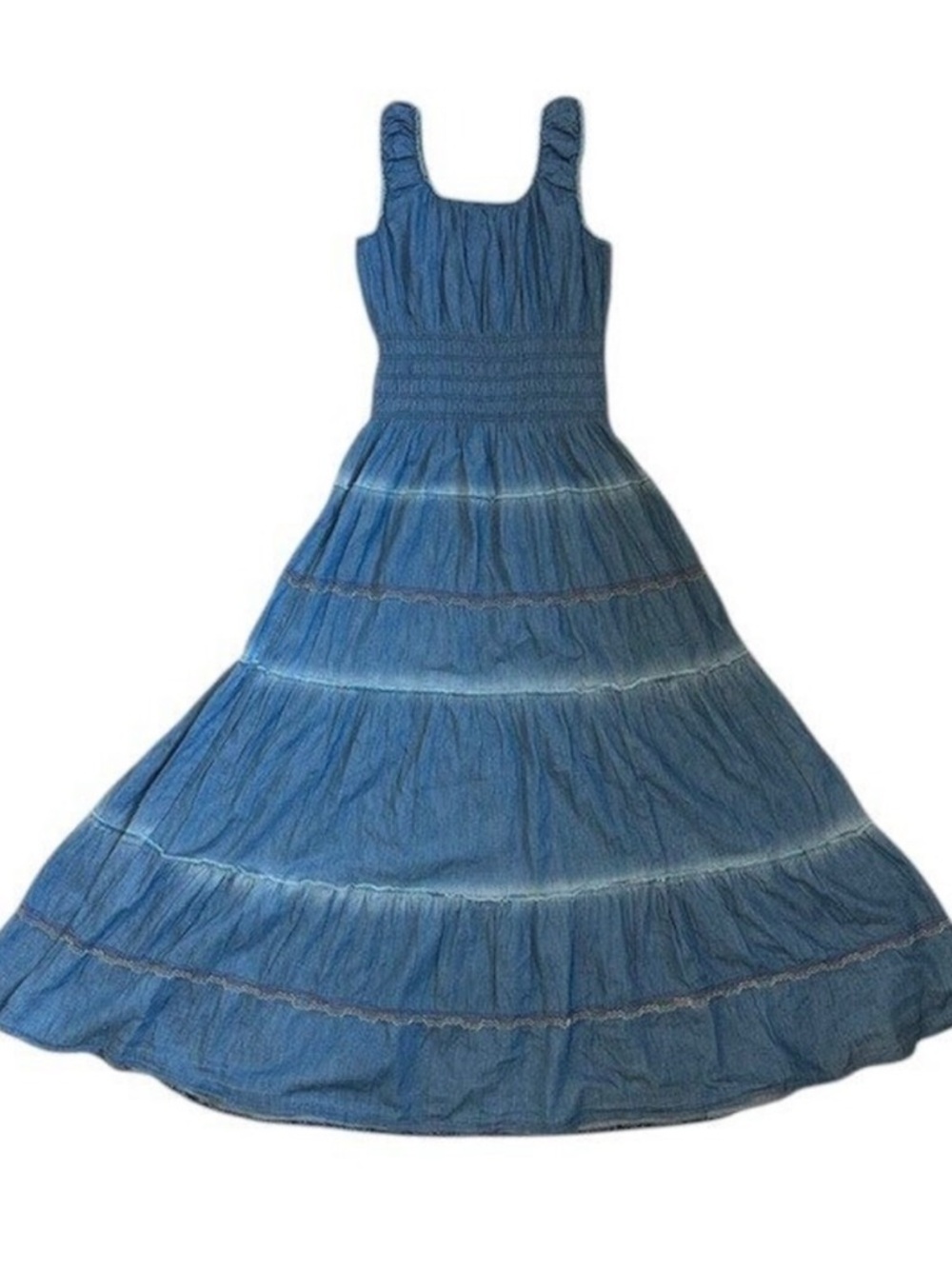 Anthropologie Lapis Tiered Denim Maxi Dress Large - Picture 4 of 14